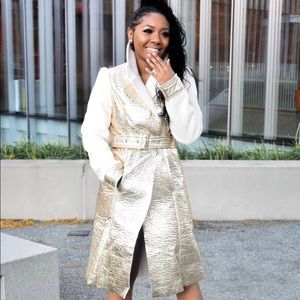 24k Gold Faux Shearling Trench Coat